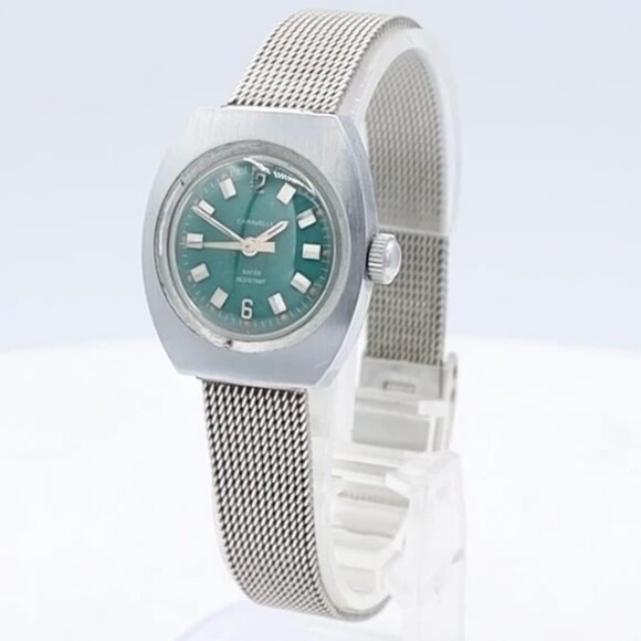 Vintage 1973 Caravelle Green Tonneau Ladies Mechanical Wristwatch Japan - Picture 1 of 5